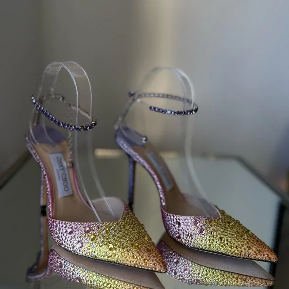 New JIMMY CHOO Saeda 100 embellished satin pumps $2,095 37 - Picture 11 of 17